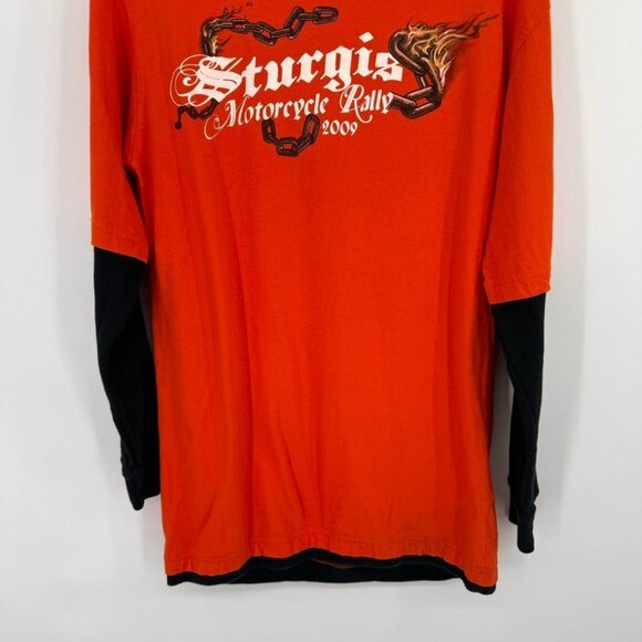 Sturgis mens 2009 69th Annual Motorcycle Rally Long Sleeve Orange T-Shirt Size l - Picture 4 of 9